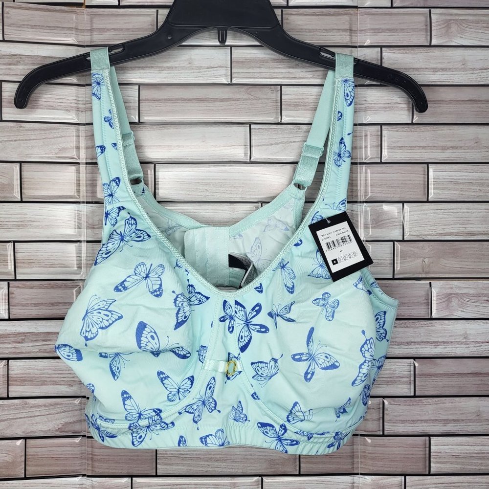 New Avenue Light‎ Blue Butterfly Print Full Coverage Bra Plus Size 48C Comfy